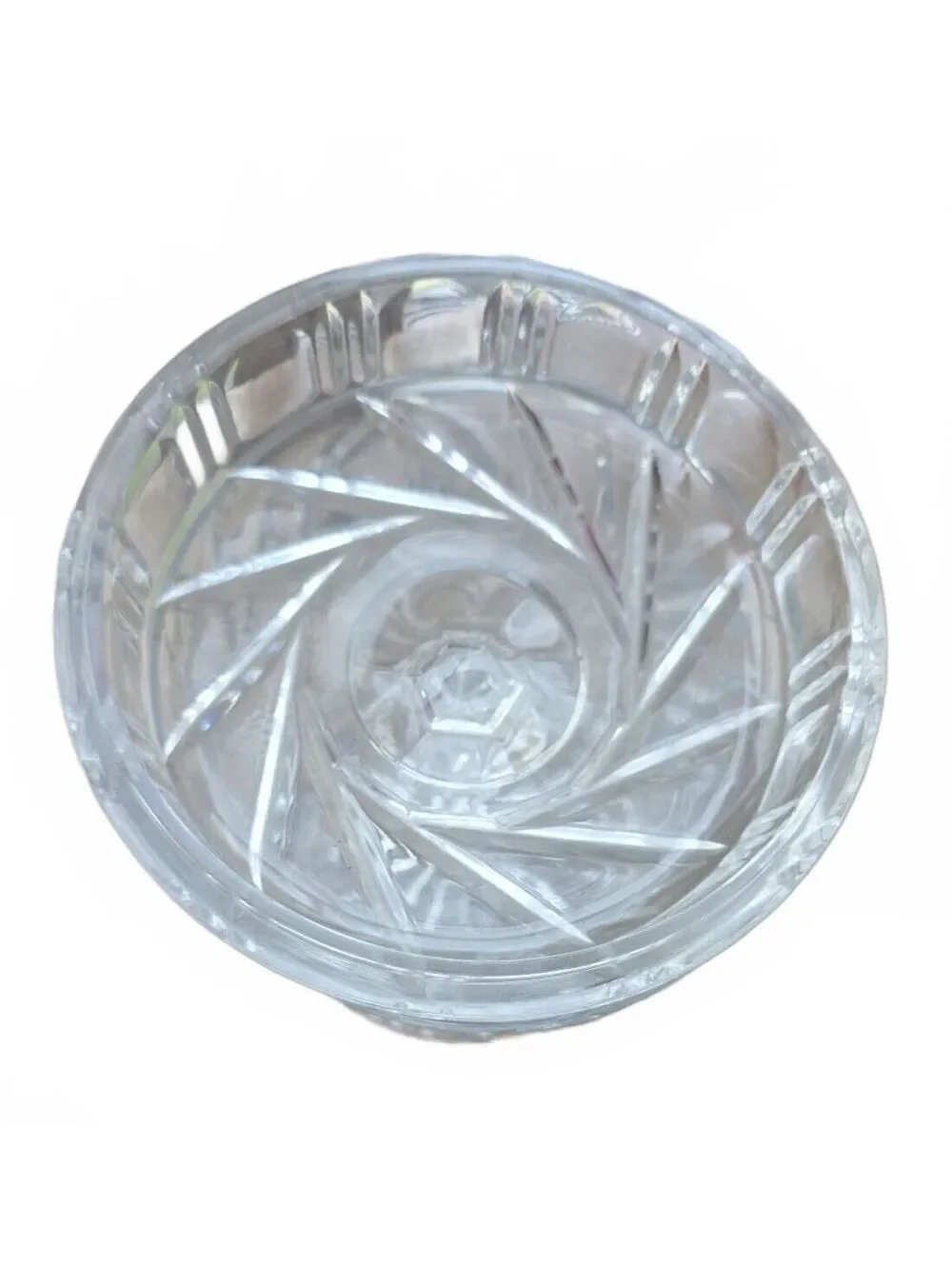 Vintage St George Lead Clear Crystal Barrel Cookie Jar & Lid